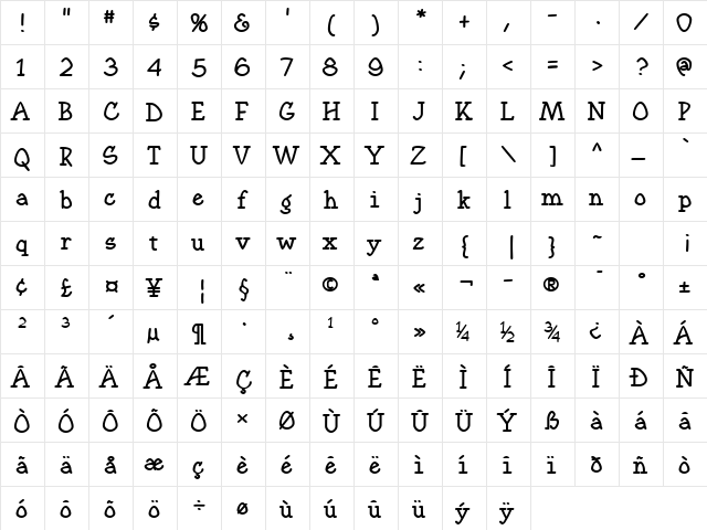 KampFriendship Bold  glyph index