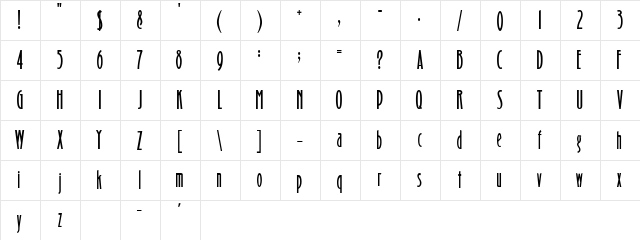 Binner Gothic  glyph index