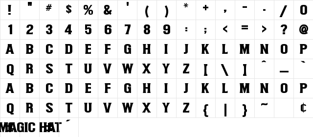 Magic Hat Regular  glyph index