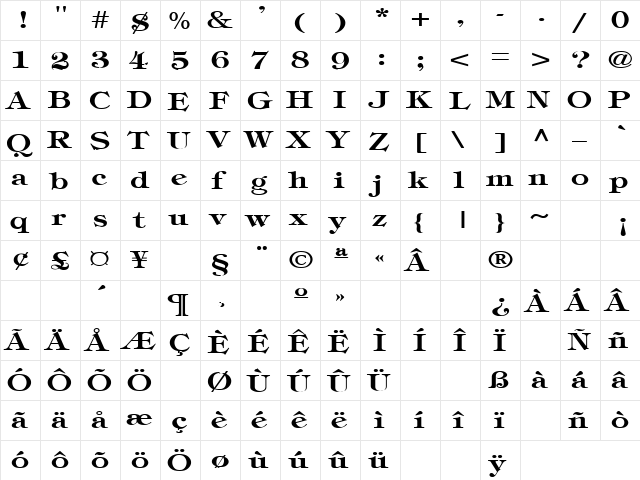 Thick N Thin 6 Regular  glyph index