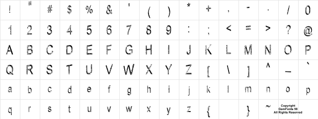 Rusty Sign Regular  glyph index