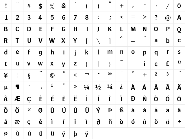 Bosis Std Semibold  glyph index