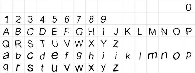Slanting Down Regular  glyph index