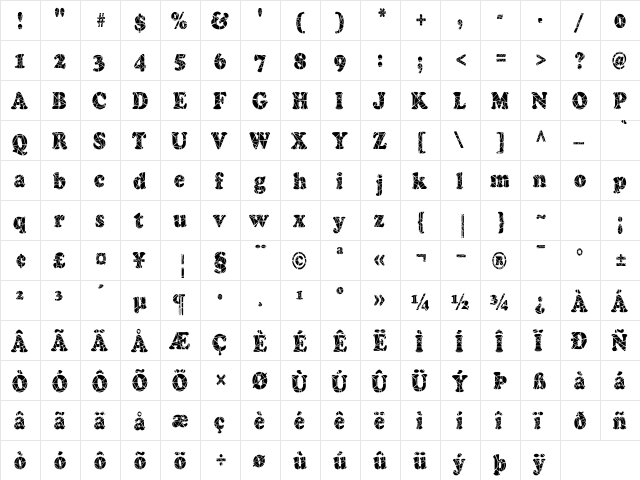 Marshmallow-Cracked-Condensed Normal  glyph index