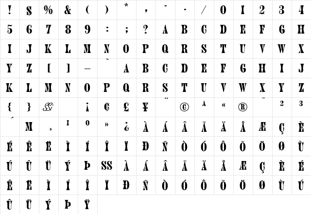 Hubbub SSi Bold  glyph index