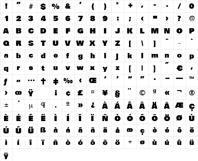 Ultimate-Heavy Regular  glyph index