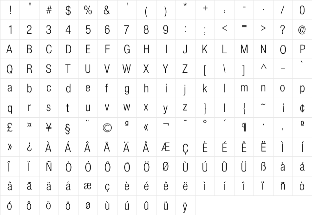 Colnova Regular  glyph index