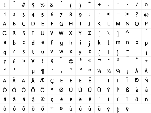 Legal LT Std Medium  glyph index
