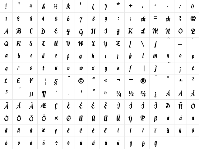Holla Regular  glyph index