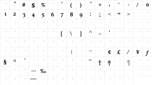 ClaremontMedOSTab Regular  glyph index