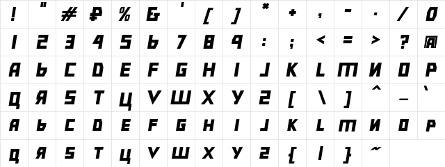Bolshevik BdObl  glyph index