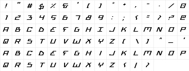 Bionic Type Expanded Italic Expanded Italic  glyph index