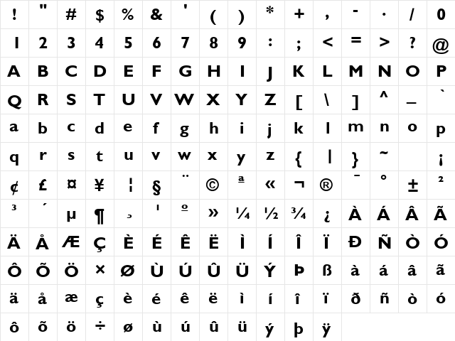 Garrison Sans BOLD  glyph index