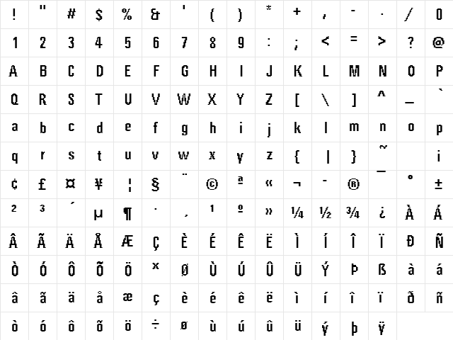 DTCRoughM62 Regular  glyph index