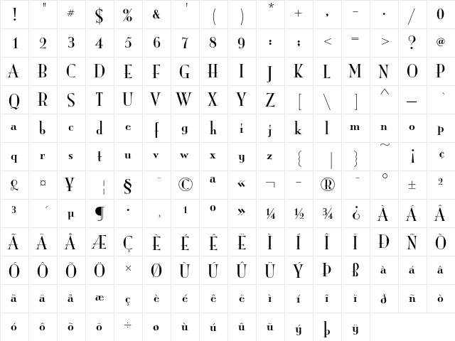 ITC Mona Lisa Solid  glyph index
