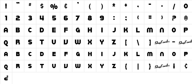 SF Juggernaut Condensed Regular  glyph index