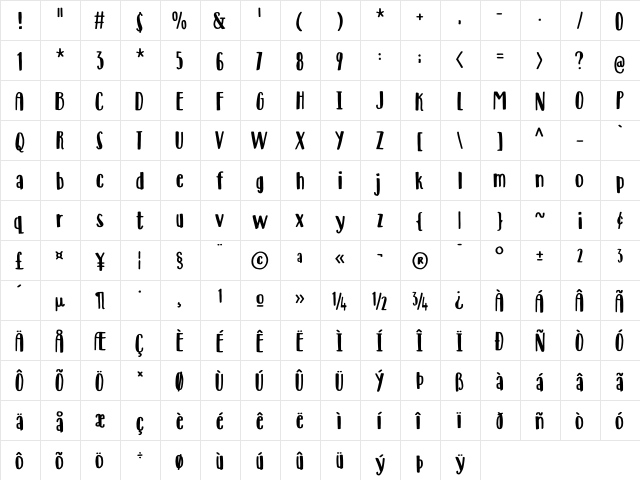 Deliberately DEMO Regular  glyph index