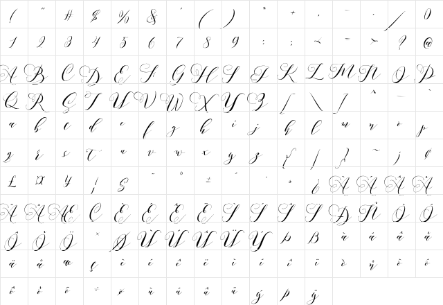 Aidan Regular  glyph index