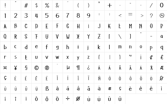 Magic Leaf Regular  glyph index