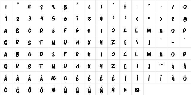 KRUGERS Brush  glyph index