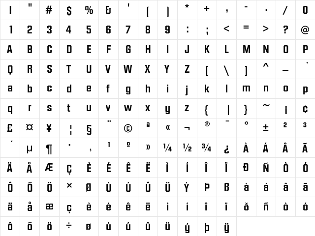 DiamanteEF DemiBold  glyph index
