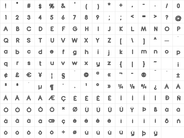 Turn Table OT Regular  glyph index