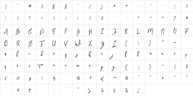 Bloomy Script Free Regular  glyph index
