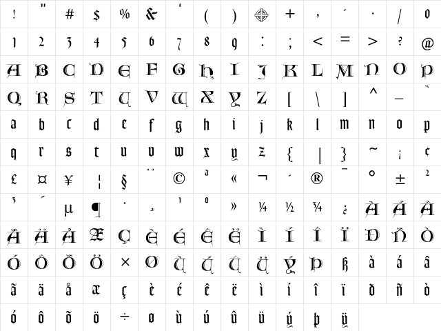 Goudy Text MT Lombardic Capitals  glyph index