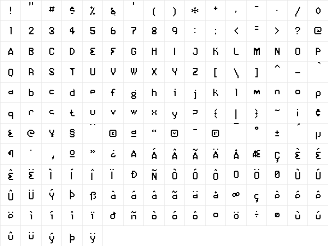 IsoOpto Regular  glyph index