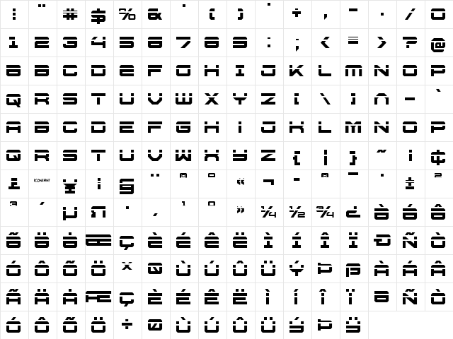 U.S.S. Dallas Laser Regular  glyph index