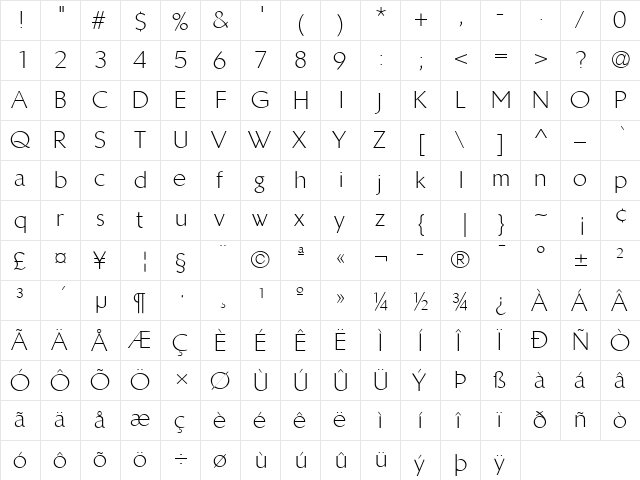 LTBrewery Light Regular  glyph index