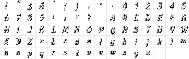 Treehouse Oblique  glyph index