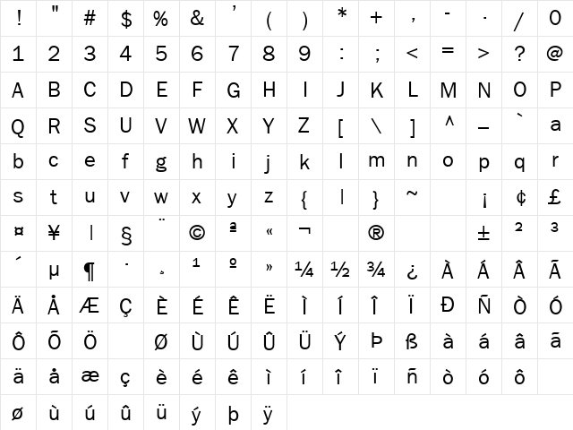 Moby Dick 12 Regular  glyph index