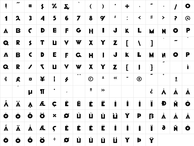 IlFuturismo Regular  glyph index