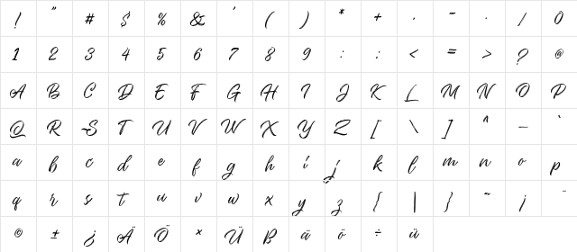 Seymore Script Regular  glyph index