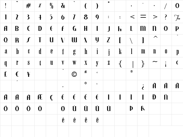 Studebaker Revised Regular  glyph index