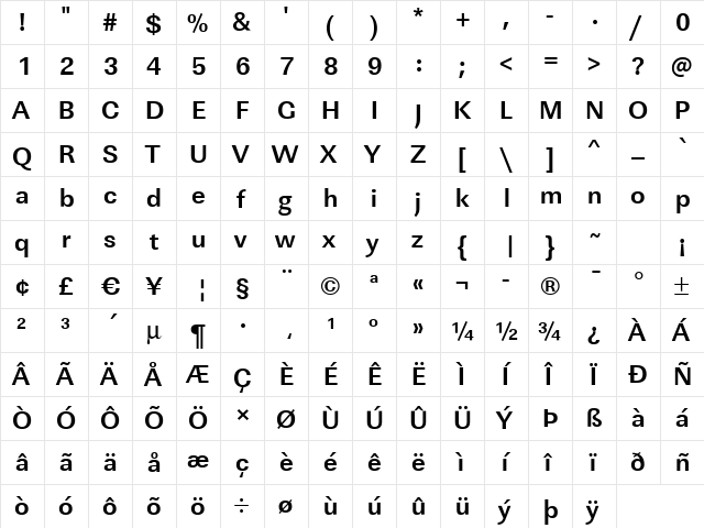 LinearStd Bold  glyph index