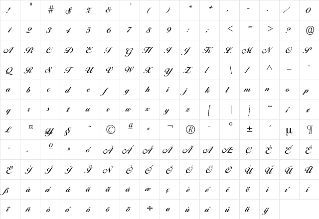 Iballantines-DemiBold Regular  glyph index