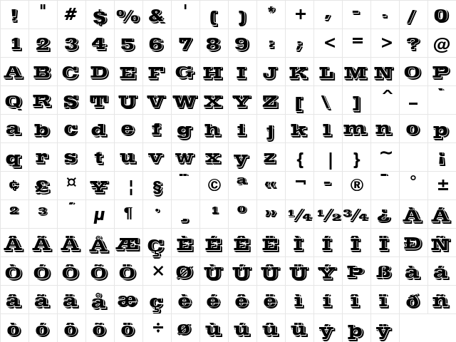 POSTOFFICE Regular  glyph index