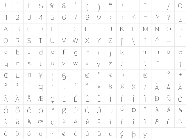 Athabasca Condensed ExtraLight  glyph index