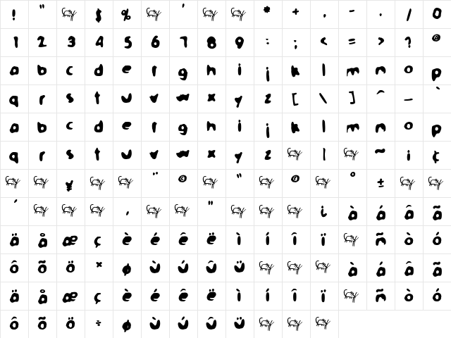 BluePugg Medium  glyph index