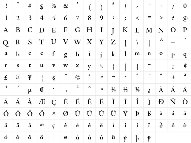 Adobe Jenson Pro Semibold Subhead  glyph index