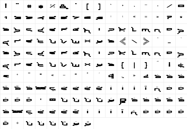 Panic Plain  glyph index