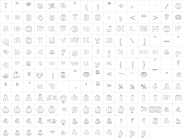 BloxOutline Regular  glyph index