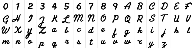 Puff Script Regular  glyph index