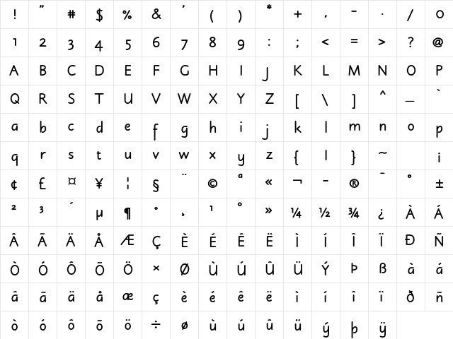 Julius Primary Std Black  glyph index