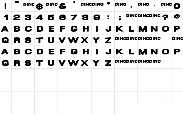 TuttiFrutti Regular  glyph index