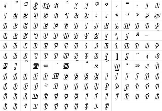 SF RetroSplice SC Shaded Regular  glyph index