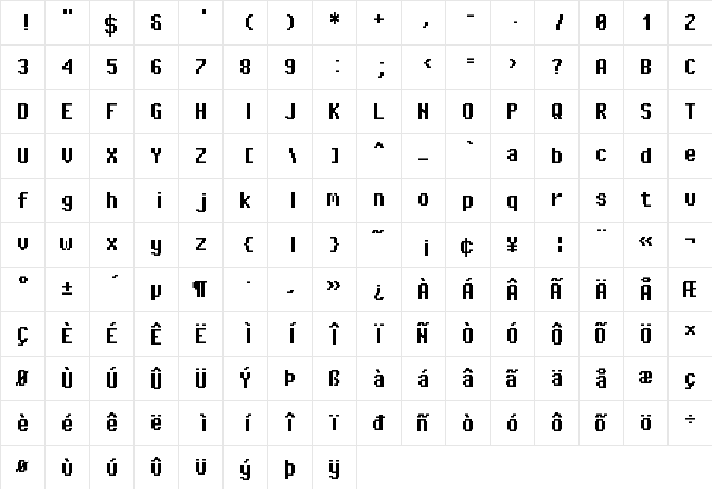 Pixel Operator Mono Bold  glyph index