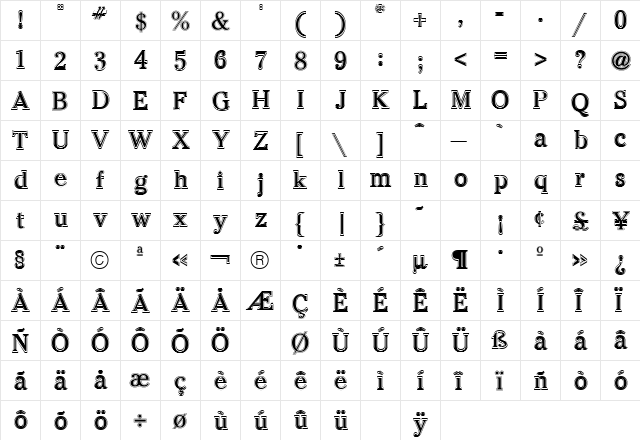 Cheltenham Contour Regular  glyph index